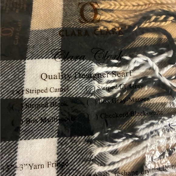 Clara Clark Plaid Scarf in Tan, Black, and White - Picture 3 of 3